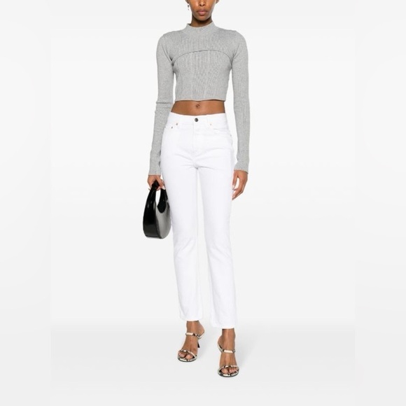 Wardrobe.Nyc White Mid Rise Logo Patch Tapered Jeans - Picture 9 of 10